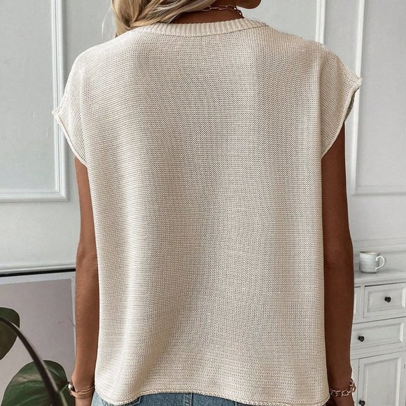 Apricot Casual Womens Solid Batwing Sleeve Sweater Vest - Picture 2 of 6